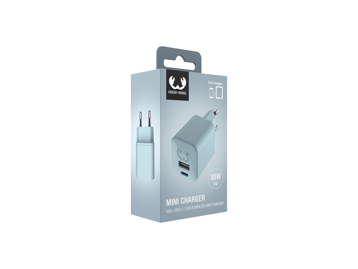 Fresh'N Rebel Mini Charger USB-C + A PD Dusky Blue 30W