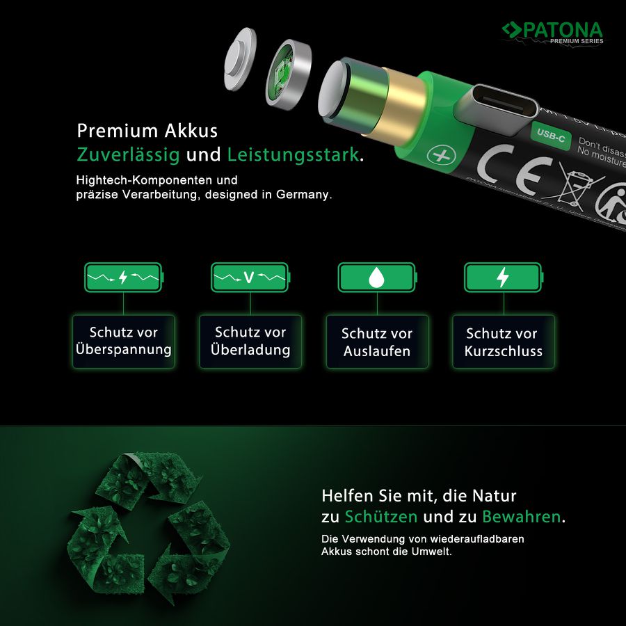 Patona Premium Akku 2x LR14 USB-C