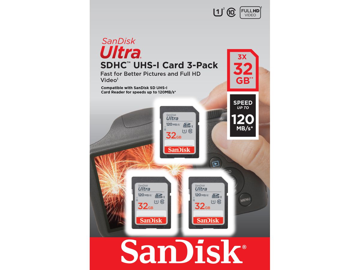 SanDisk Ultra 120MB/s SDHC 32GB 3Pk. U1