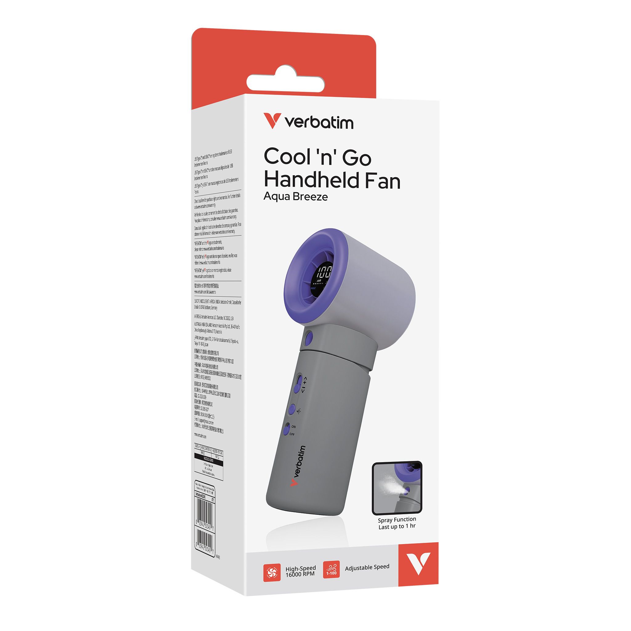 Verbatim Aqua Breeze Handheld Fan Grey