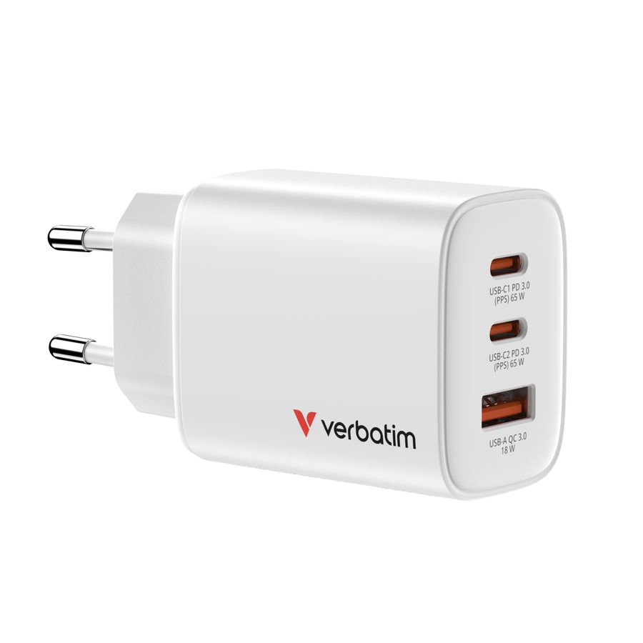 Verbatim GaN 3 Port Charger 65W White