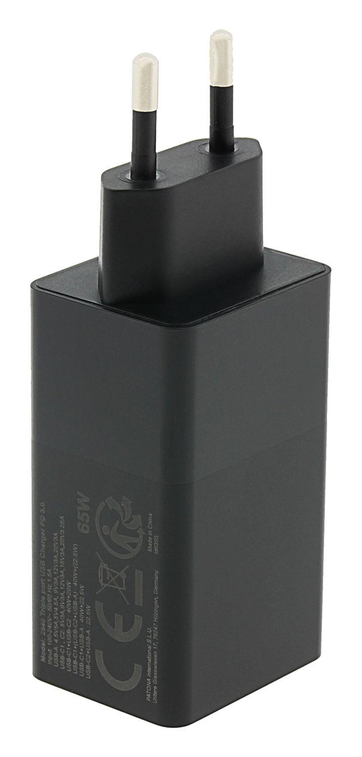 Patona GaN PD 65W 2xUSB-C + USB-A Black