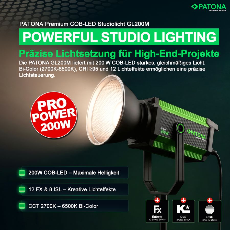 Patona Bi-Color COB LED Studiolicht 200W