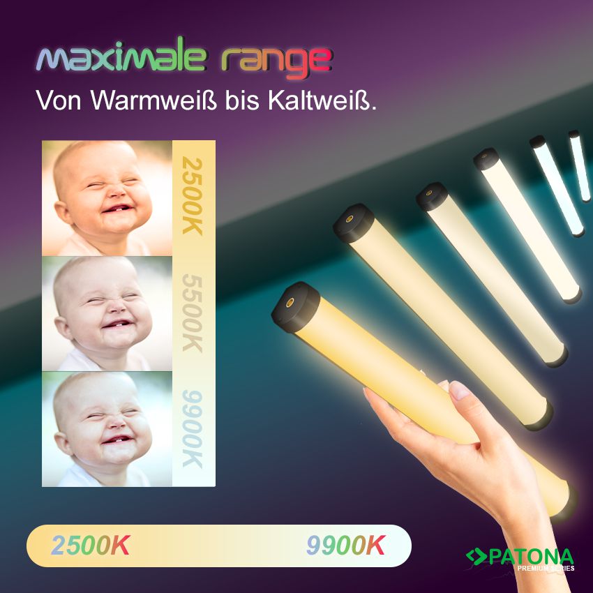 Patona Lampe vidéo/ photo LED RGB Tube