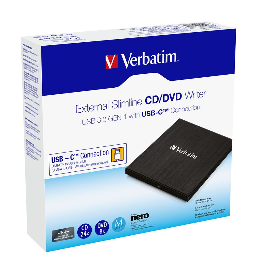 Verbatim Slimline CD/DVD Writer USB-C