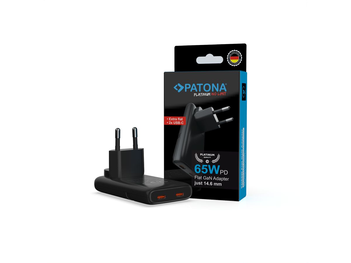 Patona GaN Flat PD 65W 2x USB-C Black