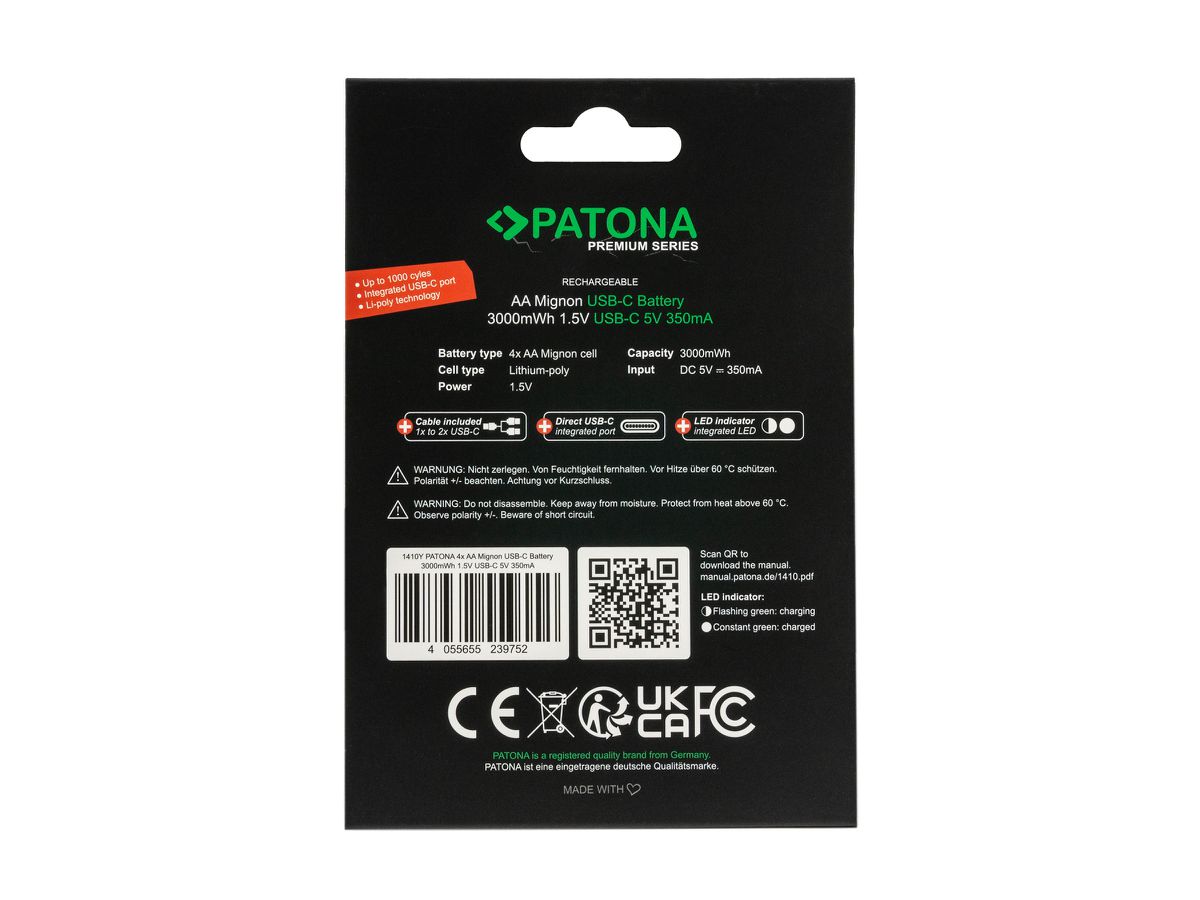Patona Premium Akku 4x Micro AA USB-C