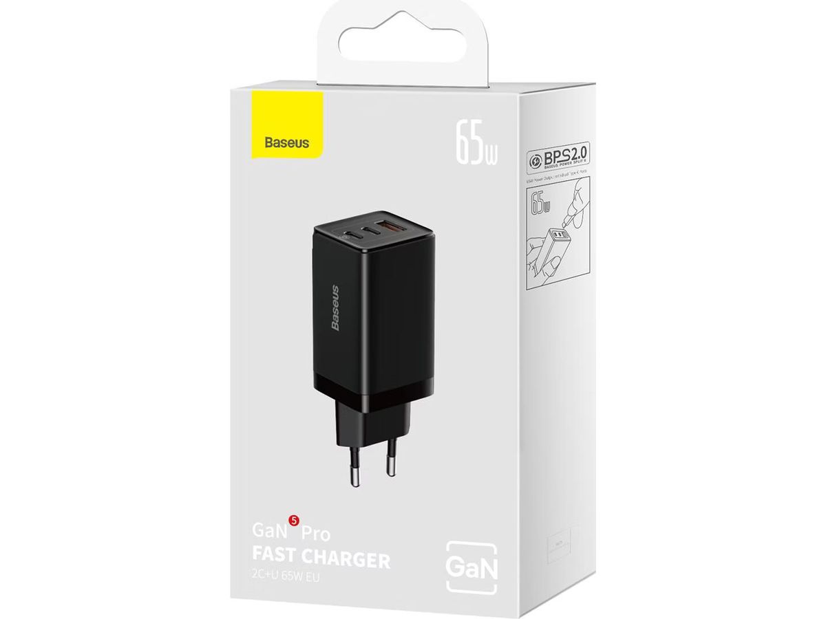 Baseus GaN5 Pro 3 Port Charger 65W Black
