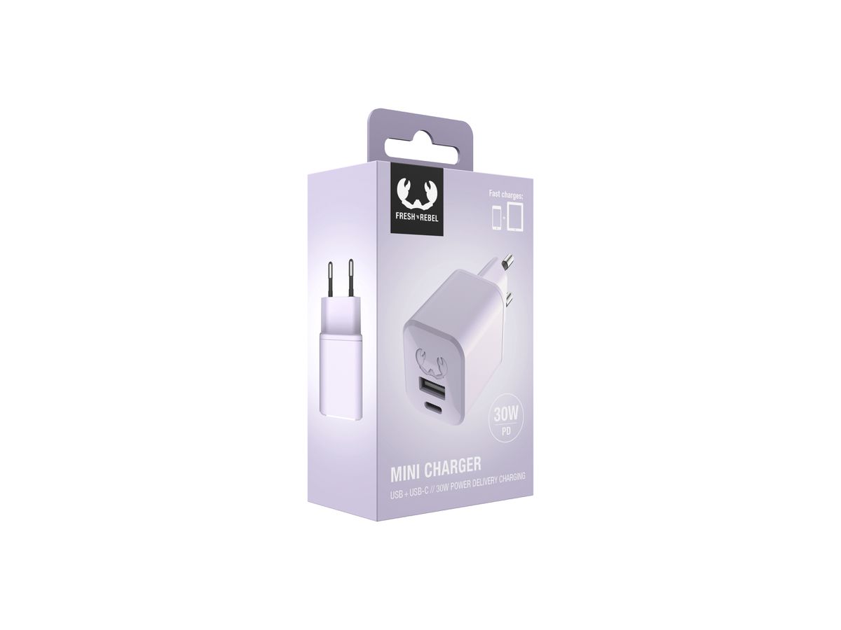 Fresh'N Rebel Mini Charger USB-C + A PD Dreamy Lilac 30W