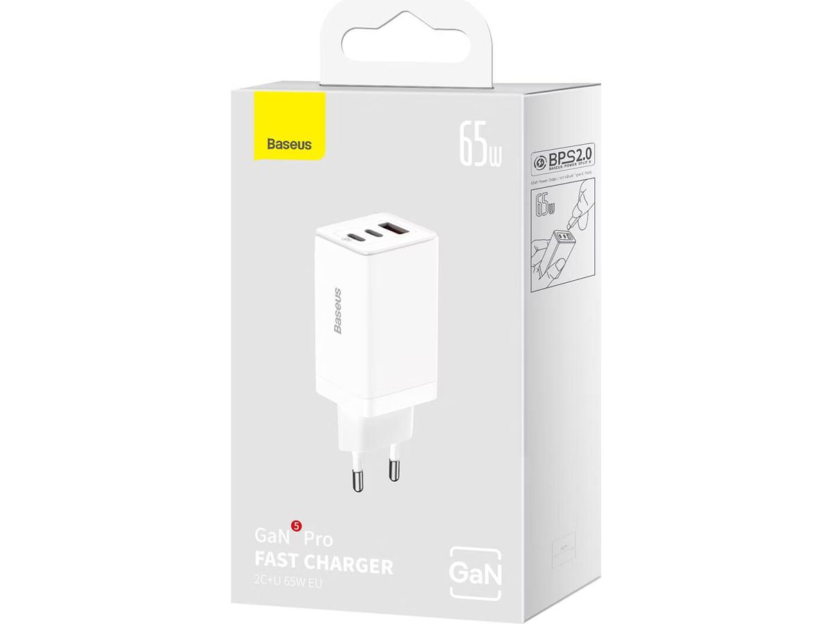 Baseus GaN5 Pro 3 Port Charger 65W White
