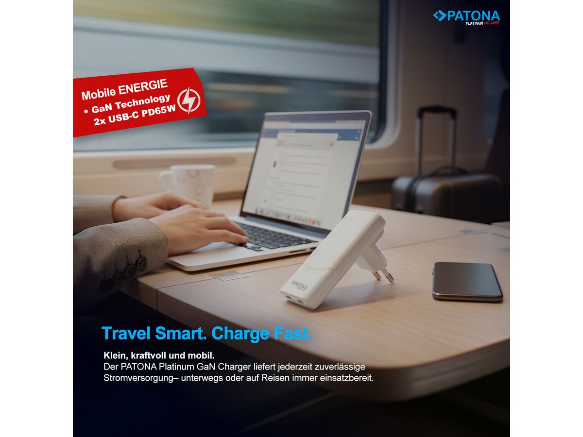 Patona GaN Flat PD 65W 2x USB-C White