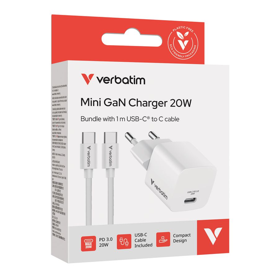 Verbatim Mini GaN Charger 20W + 1m Cable