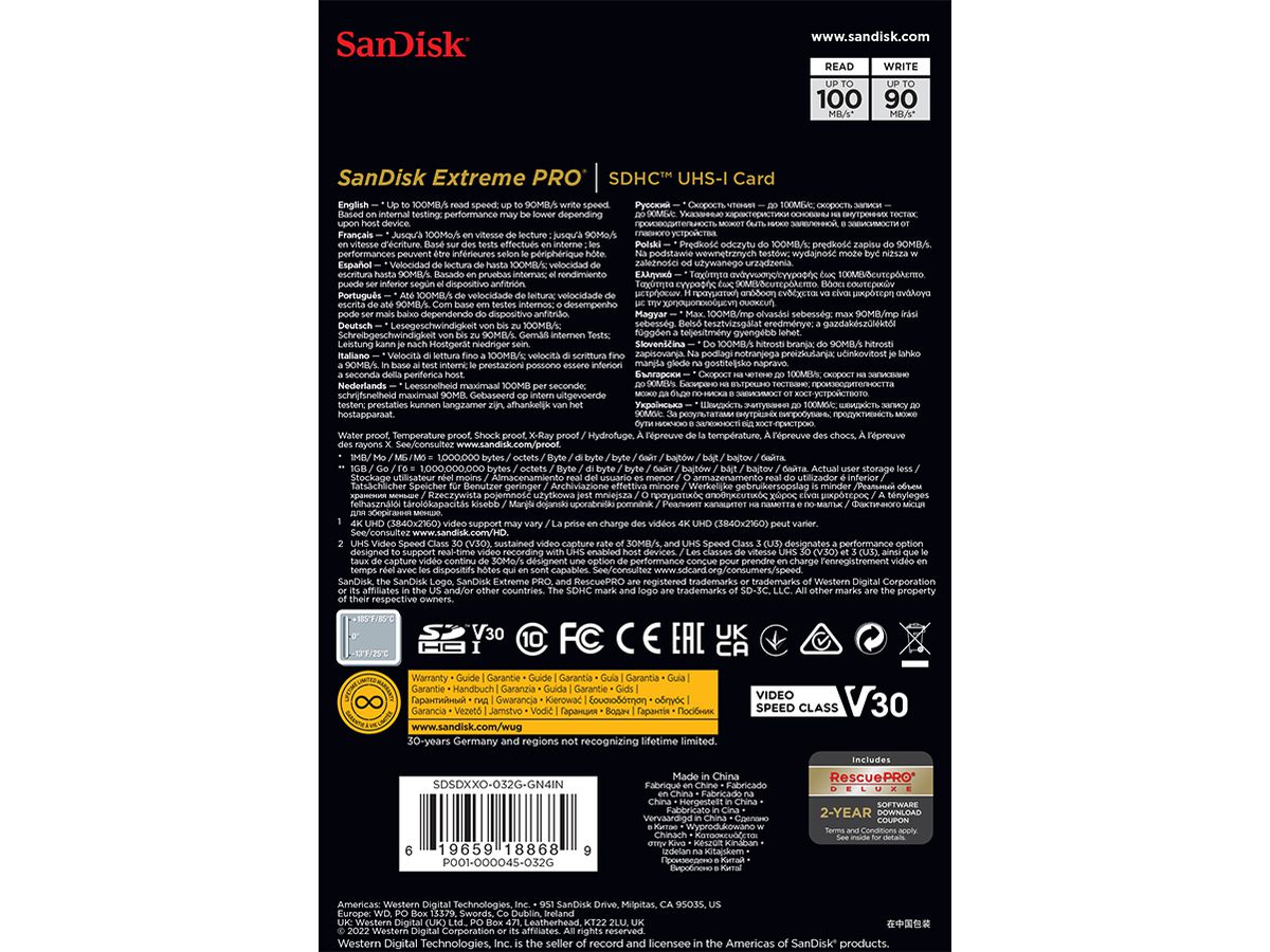 SanDisk Extreme Pro 100MB/s SDHC 32GB