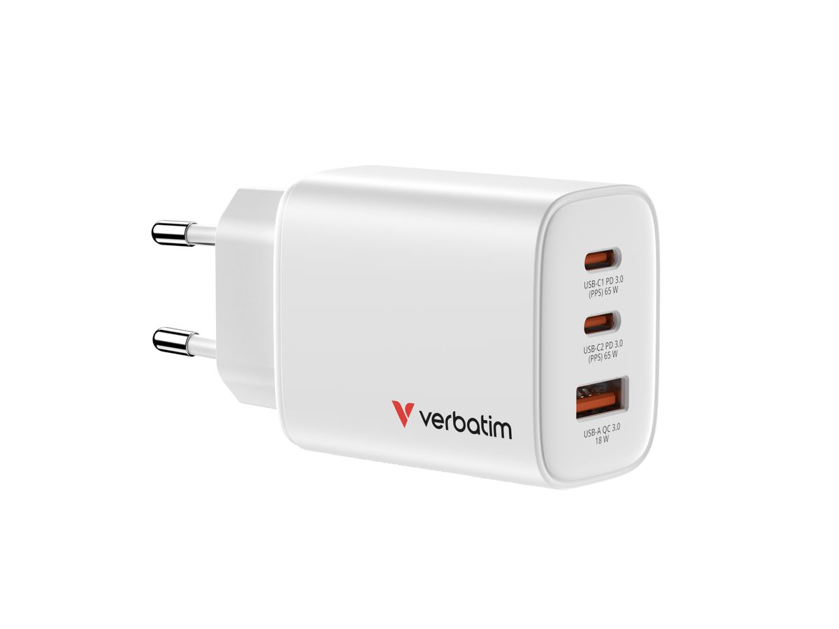 Verbatim GaN 3 Port Charger 65W White