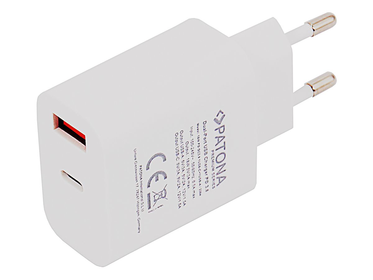 Patona Chargeur USB-C + USB-A 18W