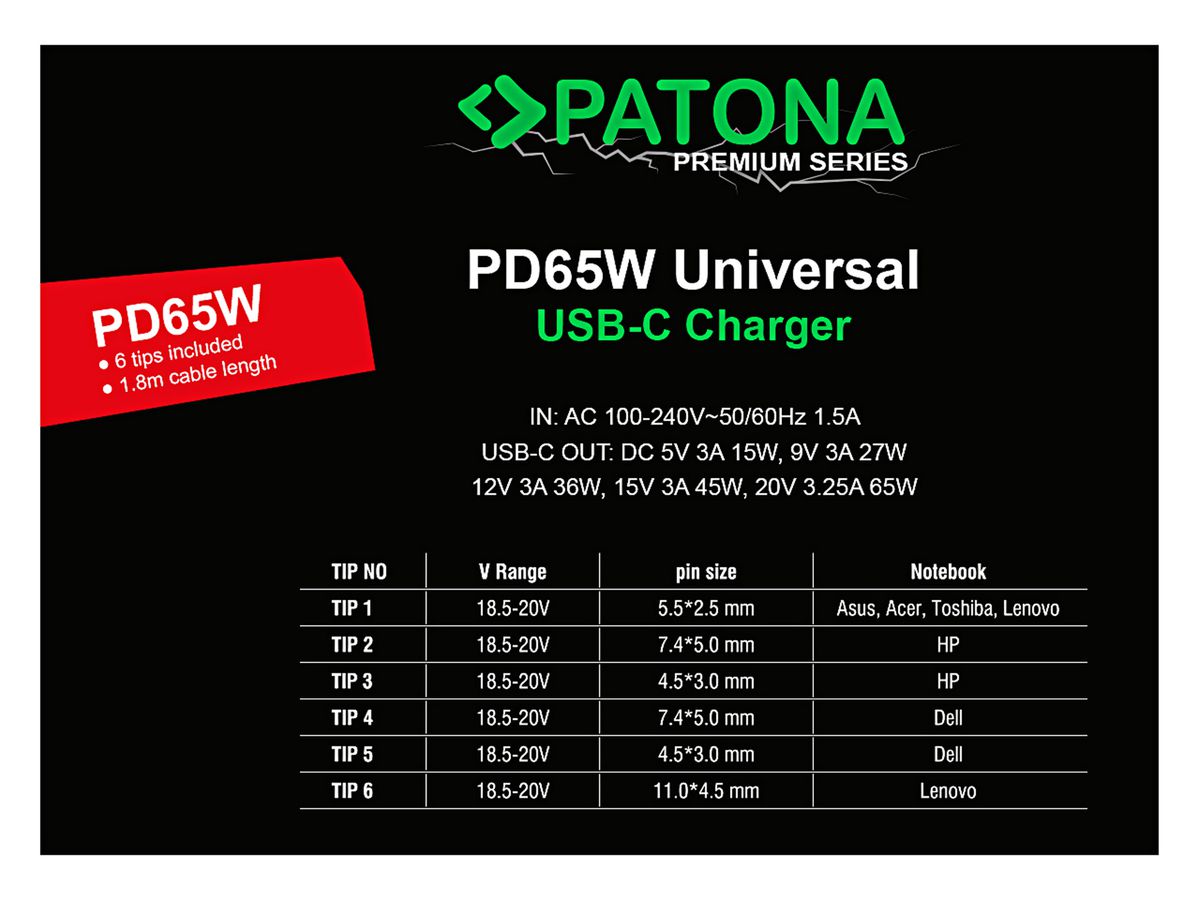 Patona GAN PD 65W USB-C Notebook