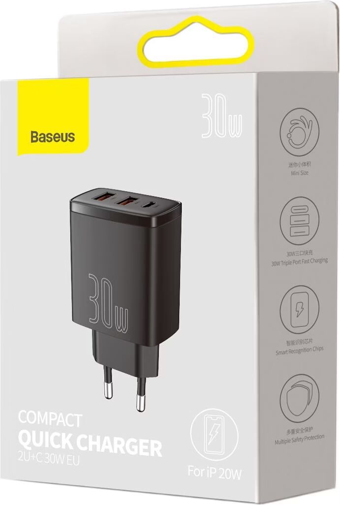 Baseus Quick Charger 3 Port 30W Black