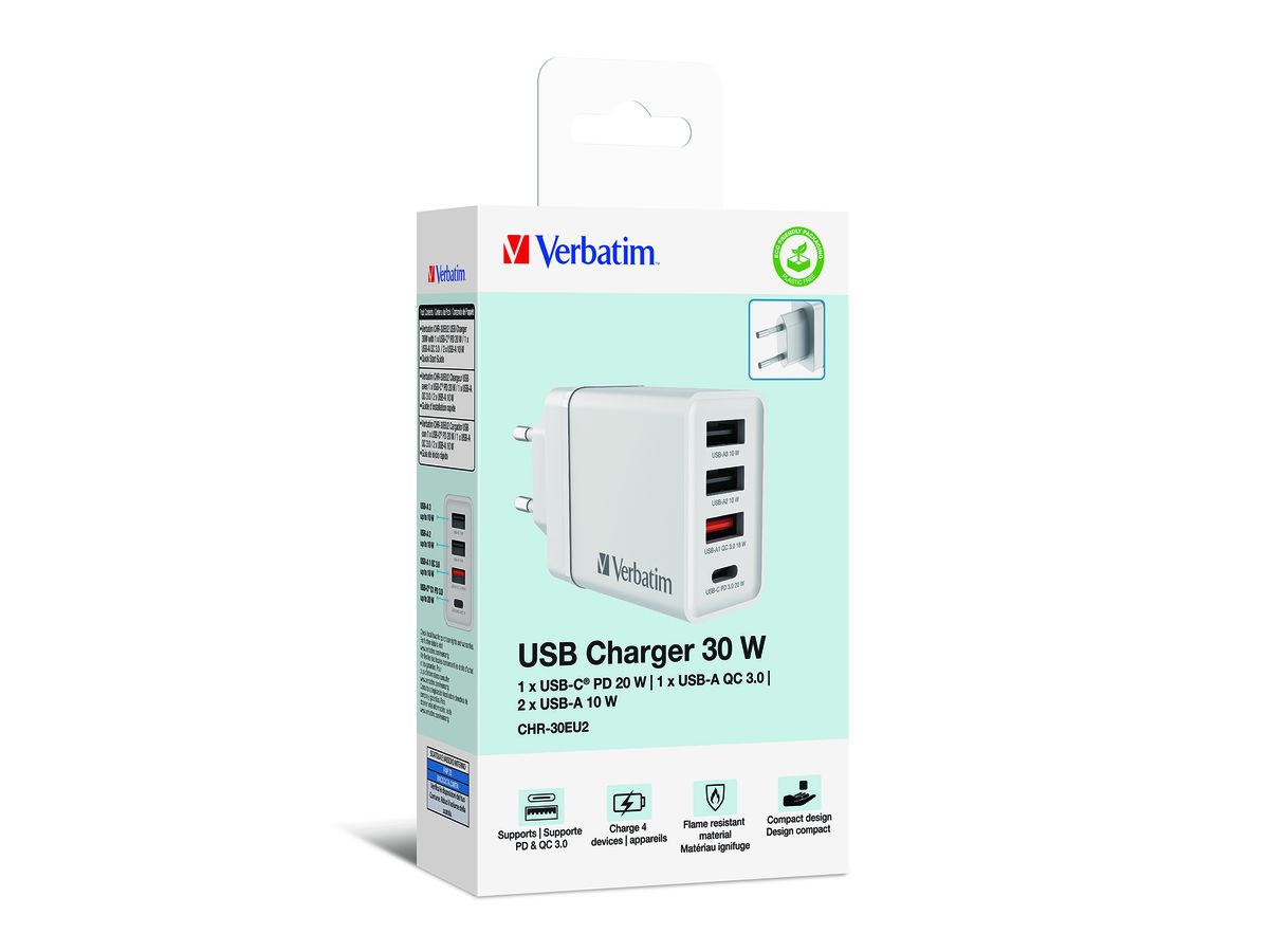 Verbatim 4 Port Charger 30W White