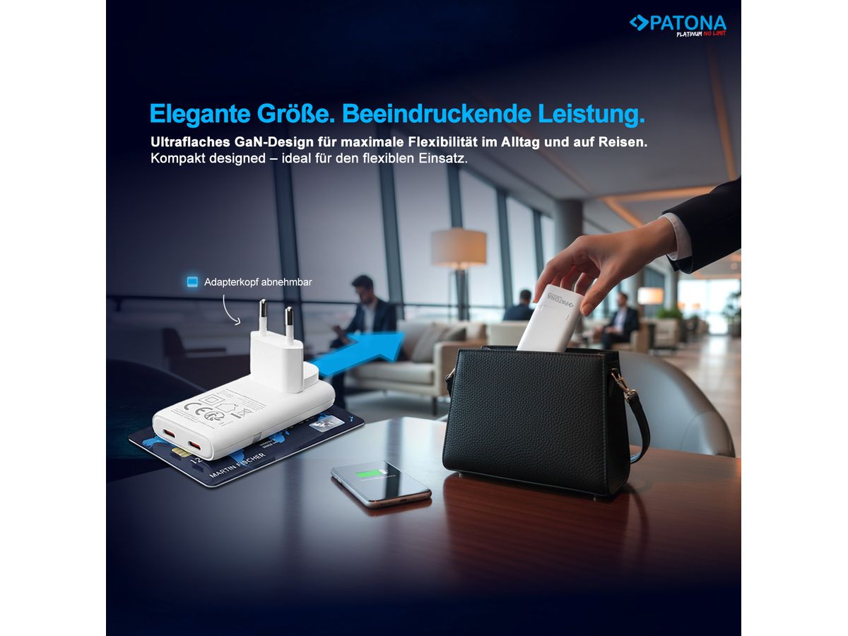 Patona GaN Flat PD 65W 2x USB-C Black