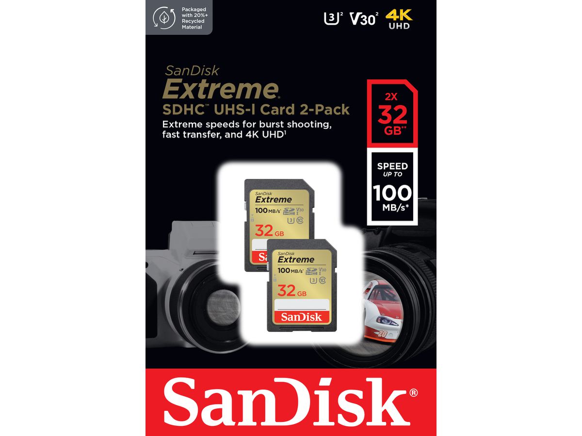 SanDisk Extreme 100MB/s SDHC 32GB 2-Pack