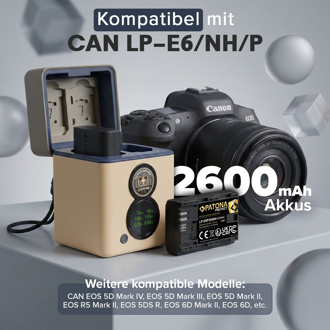 Patona LP-E6P Set Chargeur 2 Batterie