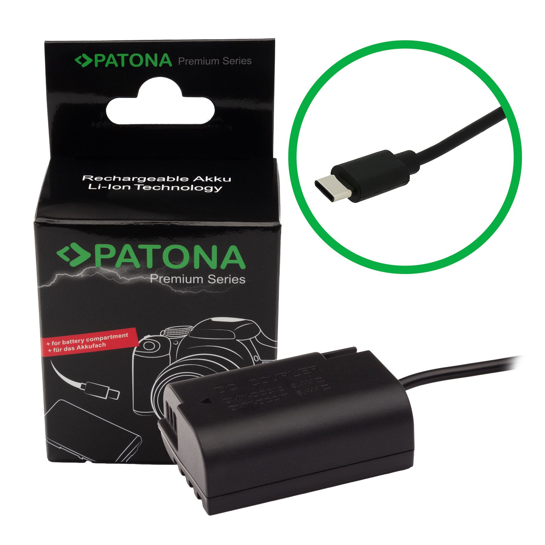 Patona USB-C Input Akku-Adapter BLK-22